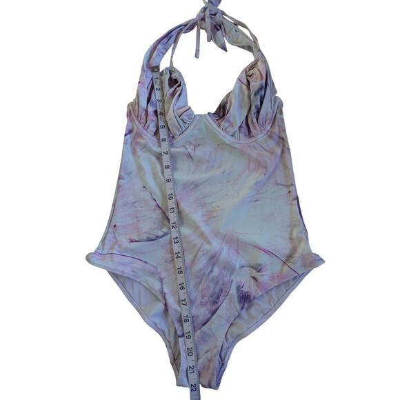 La Perla Swimsuit 44 Sea Butterfly Pink Purple One Piece Halter Low Open Back - Picture 5 of 8